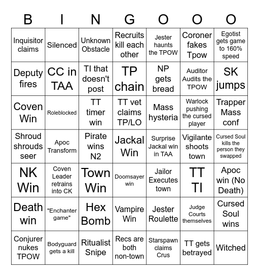 Better Town of Salem 2 bingo Card