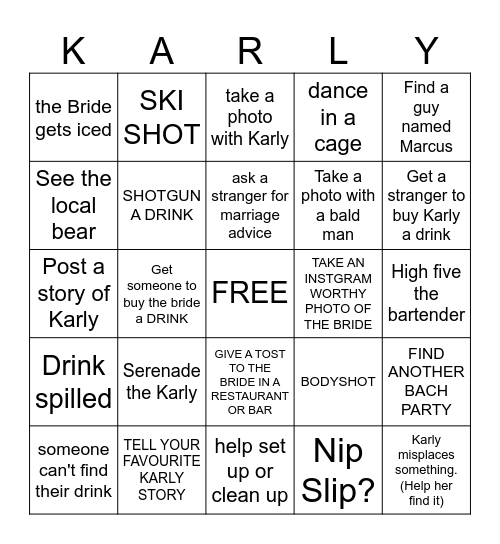 BACHELORETTE BINGO Card