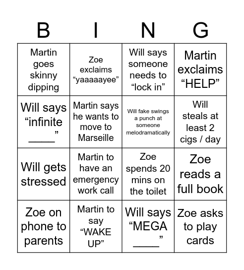 Franny Bingo Card