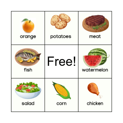 Food Bingo Card