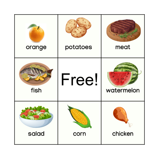 Food Bingo Card