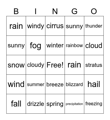 Weather Wonders Bingo Card