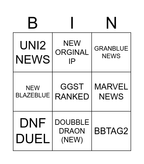 ARCSYS BINGO Card