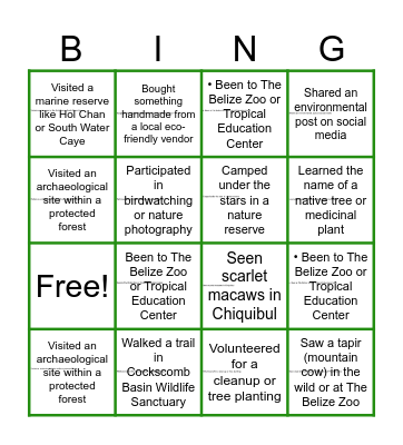 Biodiversity connect 4 Bingo Card