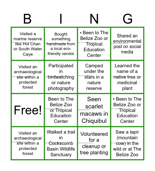 Biodiversity connect 4 Bingo Card