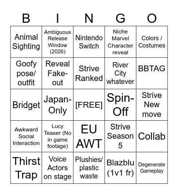 Arcsys Presentation Bingo Card