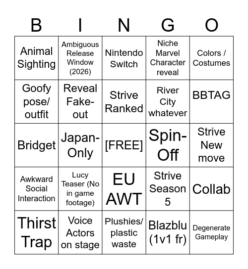 Arcsys Presentation Bingo Card