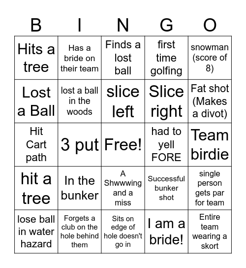 Last Swing Bingo Card