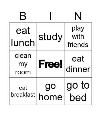 What time do you get up? Bingo Card