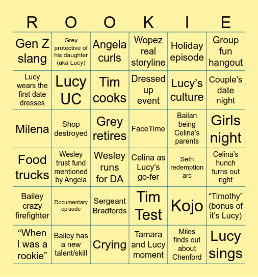 The Rookie S8 Bingo Card
