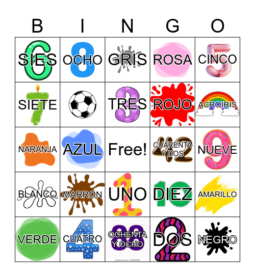 SPANISH COLORS AND NUMBERS Bingo Card