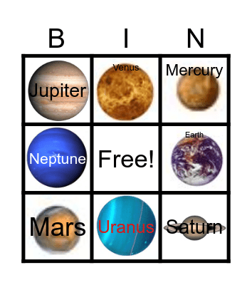 Solar System Bingo Card