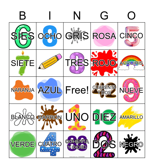 SPANISH COLORS AND NUMBERS Bingo Card