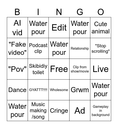 TikTok Bingo Card
