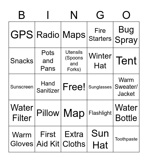 The Ideal Backpack Bingo Card