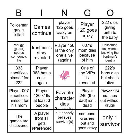 Squid game s3 Bingo Card
