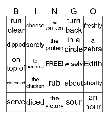 English Grammar Bingo Card