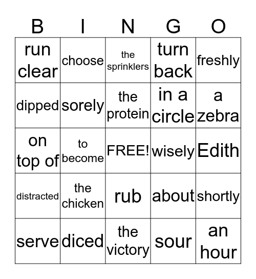 English Grammar Bingo Card