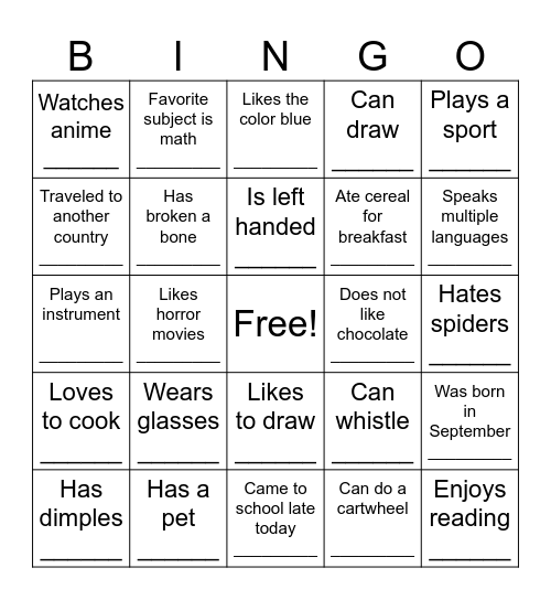 Human Bingo Card