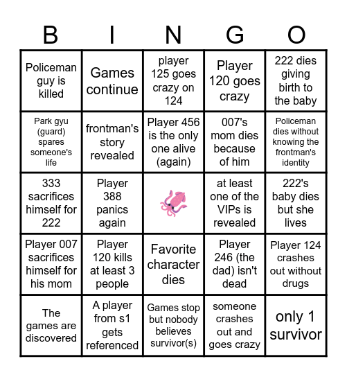 squid game s3 Bingo Card