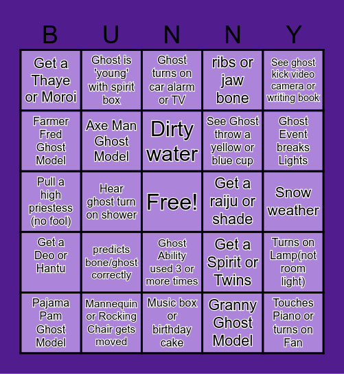 Phasmo Bingo Card
