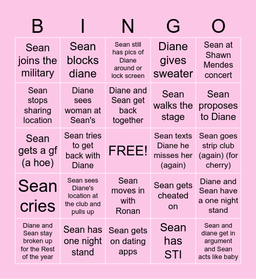 2025 Bingo; Sean Edition Bingo Card