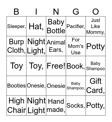 Corinna's Baby Shower Bingo! Bingo Card