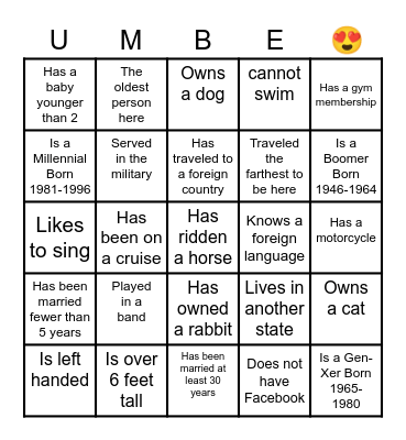 Family Bingo Card