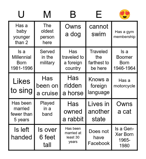 Family Bingo Card