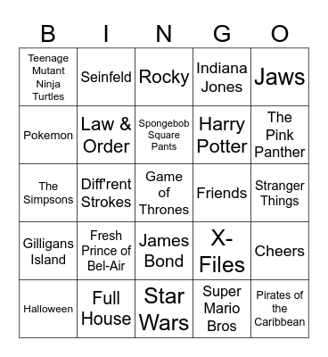 Theme Song Bingo Card