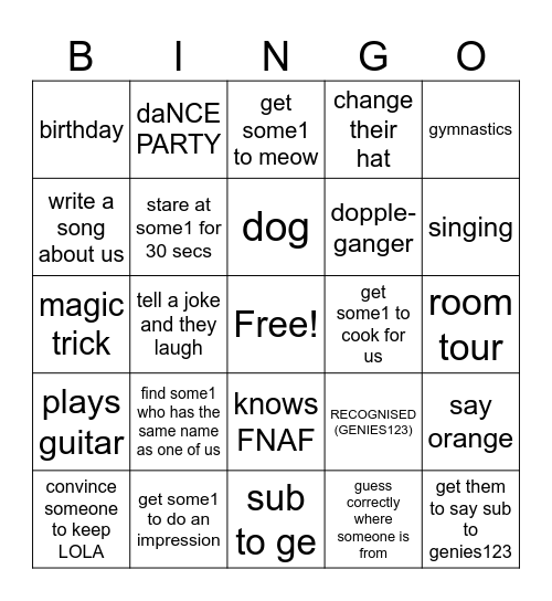 omegle bingle Bingo Card
