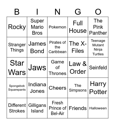 Theme Song Bingo Card