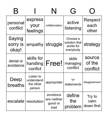Conflict Resolution Bingo Card