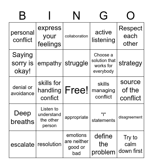 Conflict Resolution Bingo Card