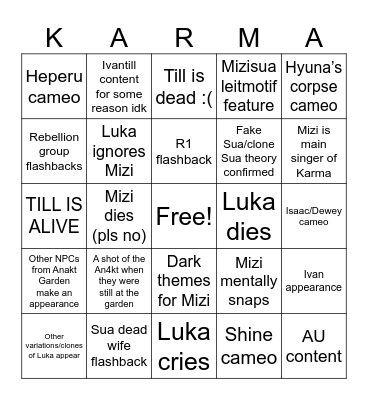 Karma Bingo Card Bingo Card