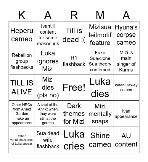 Karma Bingo Card Bingo Card