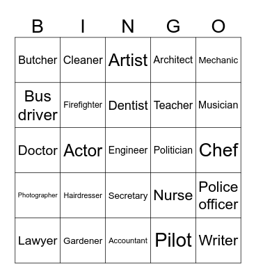 Jobs Bingo Card
