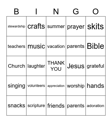 VBS Bingo Card
