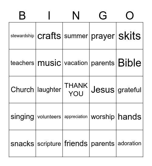 VBS Bingo Card