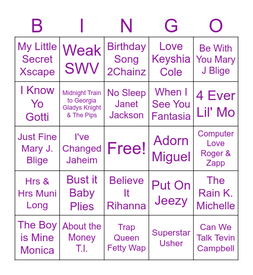 PURPLE IN THE PARK Bingo Card