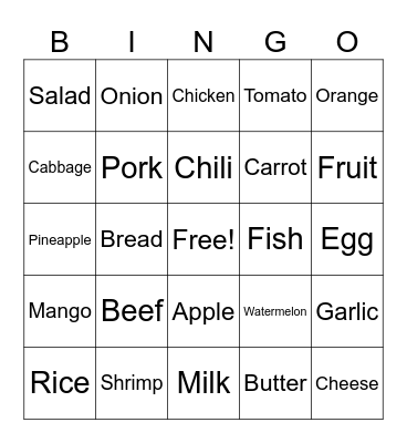 Food Bingo Card