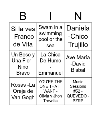 Vacation Bingo Card