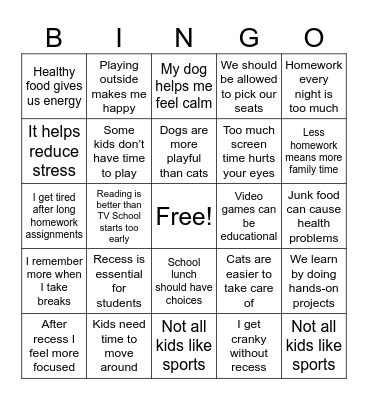 Debate Bingo Card