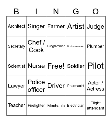Occupations Bingo Card