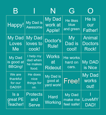 My Dad Bingo Card