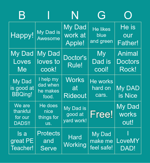 My Dad Bingo Card