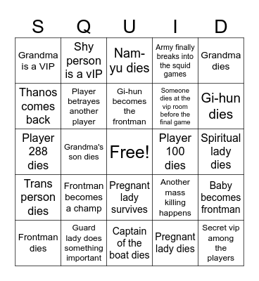 Squid games Bingo Card