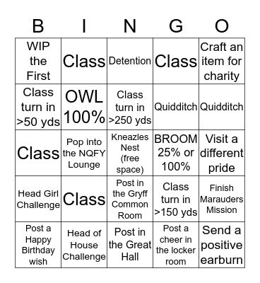 Kneazles November Bingo Card