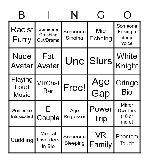 VRChat Bingo Card