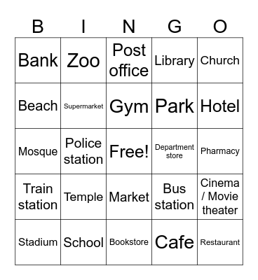 Places Bingo Card